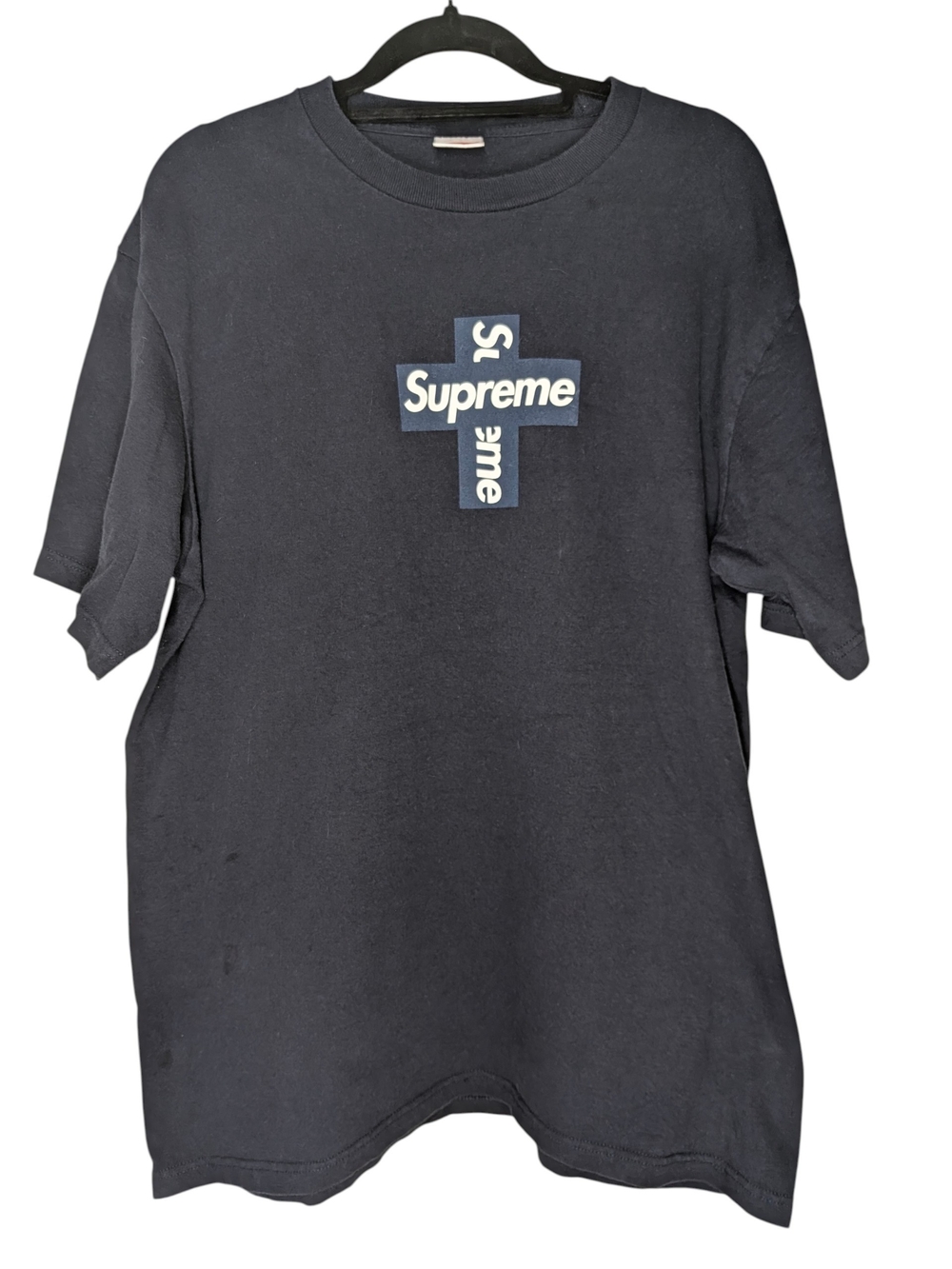 Supreme Cross Box Logo Tee - Navy (FW20) - Men's Size Medium
